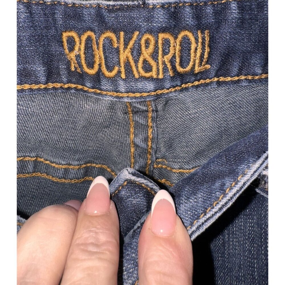 Rock & Roll cowboy Womens Distressed Bootcut Jeans Size 30 Blue Denim With Ripp - Picture 6 of 11